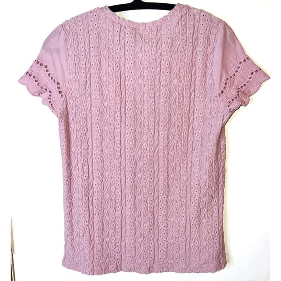 Pink Lace Short Sleeve Top By Shein Size M EU 38 US 6 Womens Lightweight Knit - Picture 2 of 3